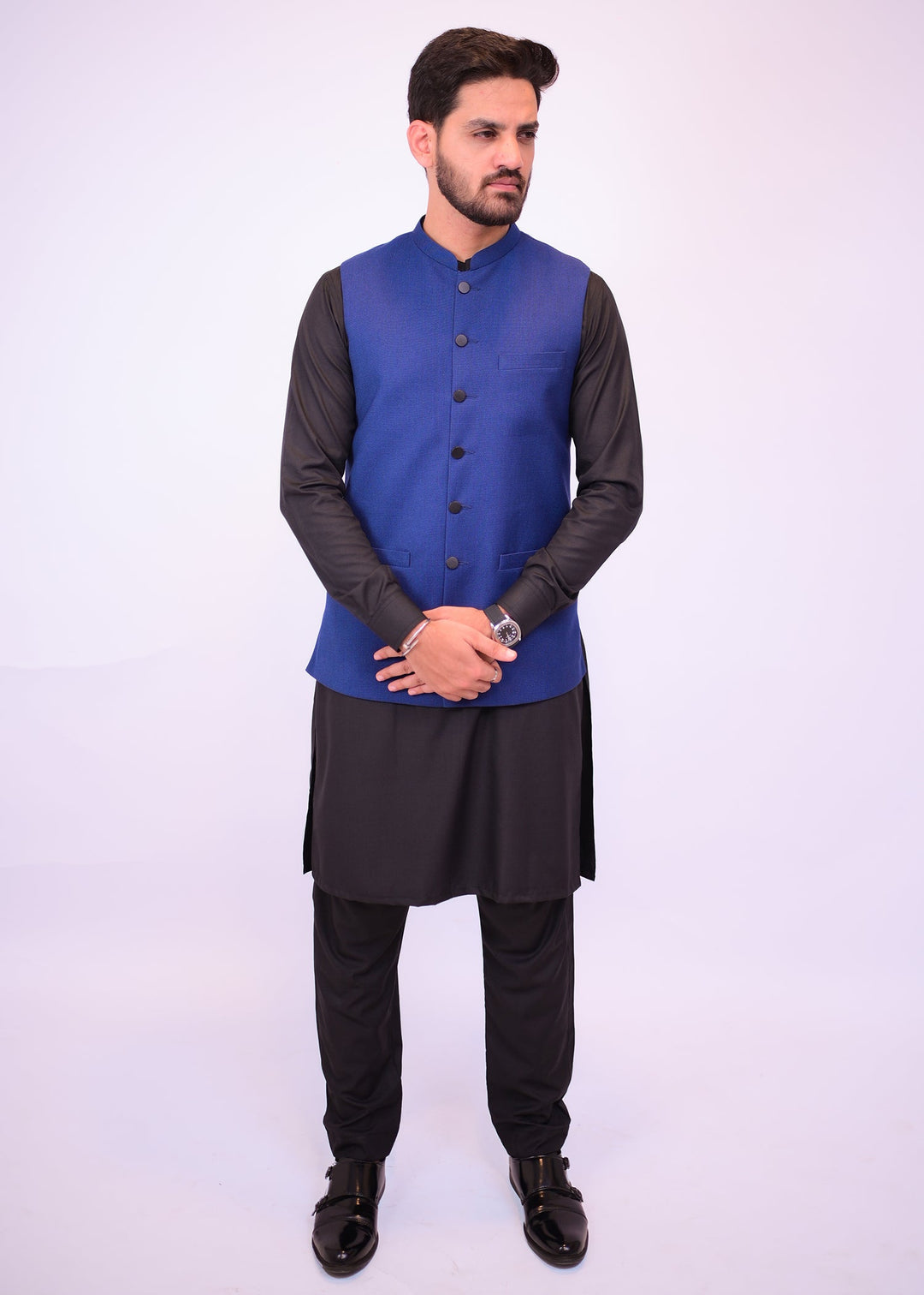 Royal Blue Suiting Fancy Buttons Waistcoat