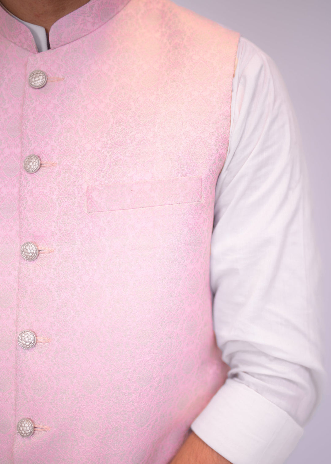 Light Pink Jamawar Waistcoat