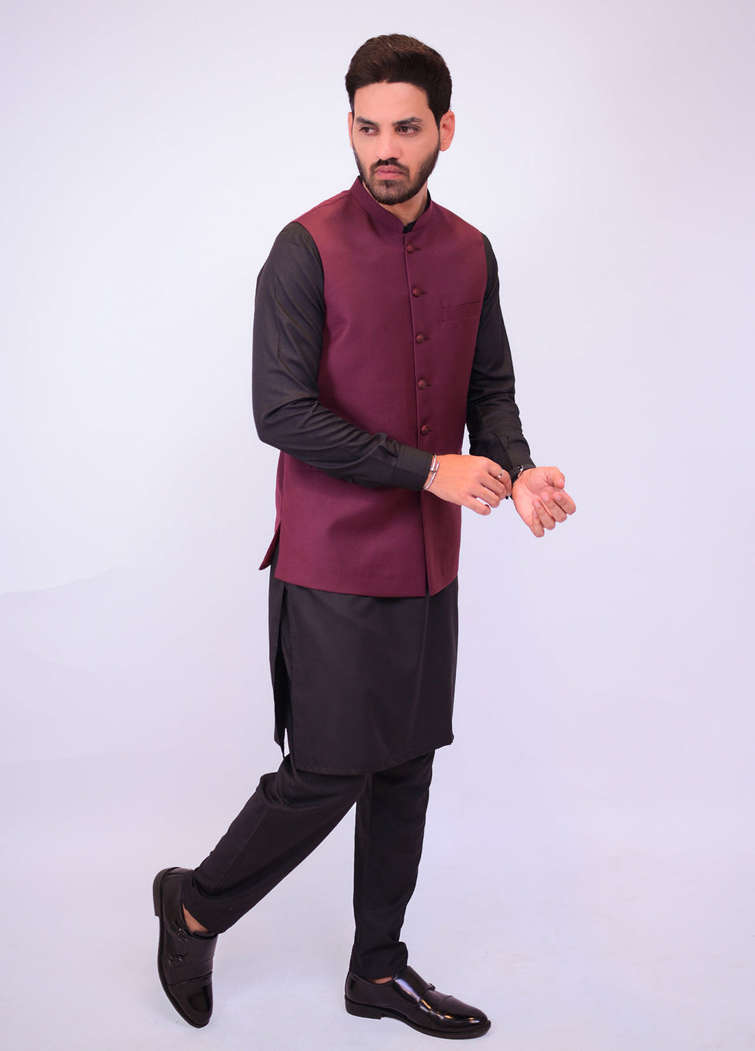Maroon Suiting Fancy Buttons Waistcoat