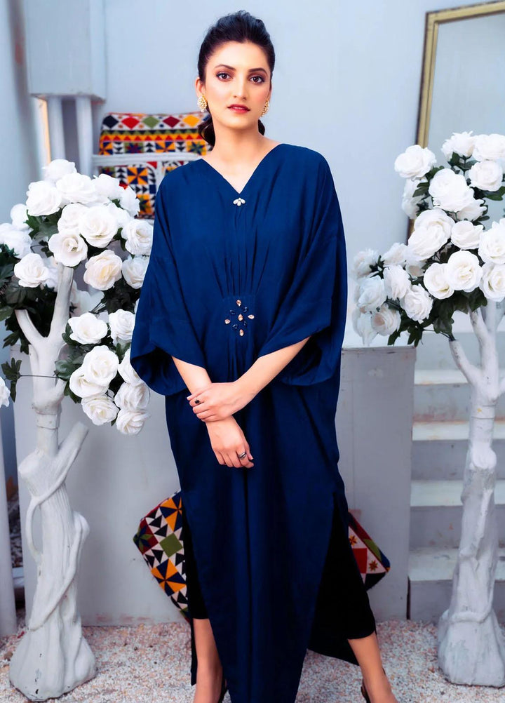 PSK Couture Pret Blended Silk Kaftan BLUE COCKTAIL
