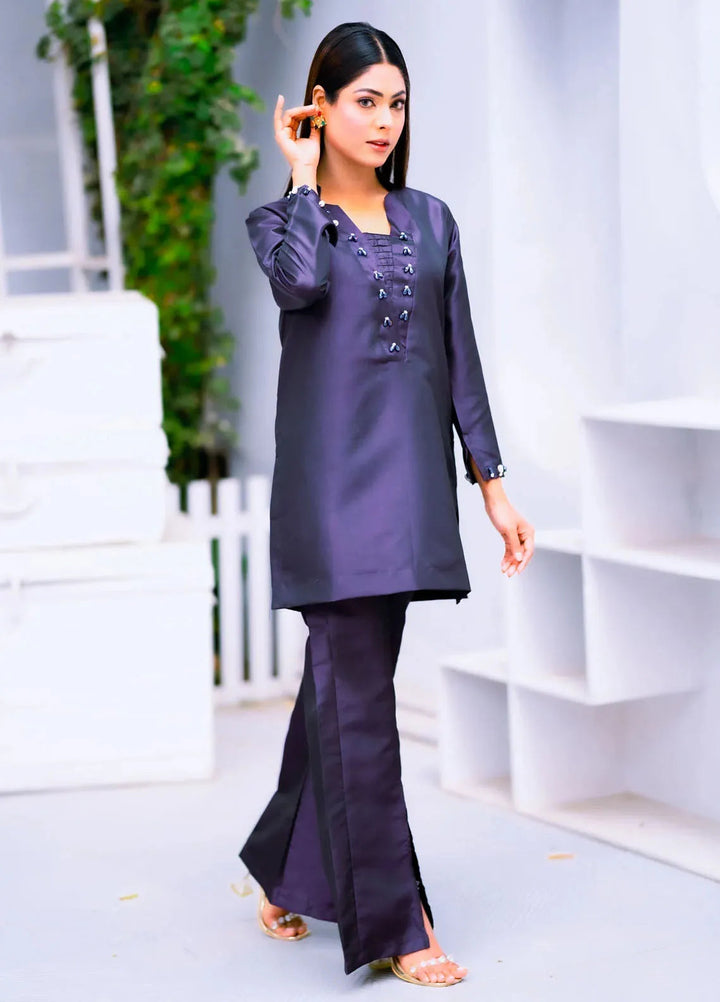 PSK Couture Pret Casual Silk 2 Piece Suit Mulberry