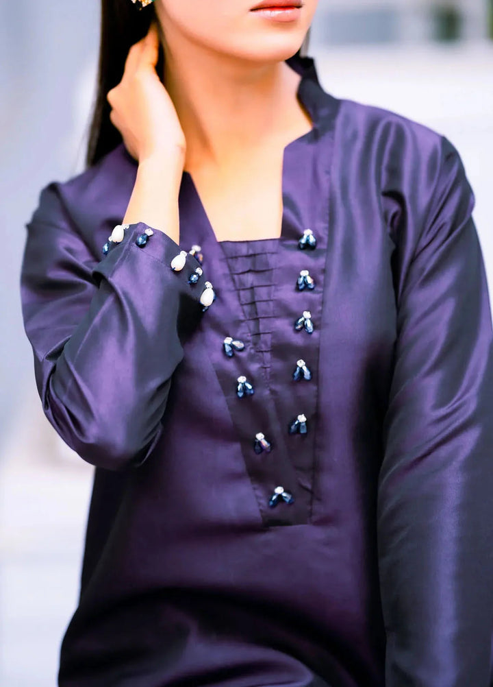 PSK Couture Pret Casual Silk 2 Piece Suit Mulberry