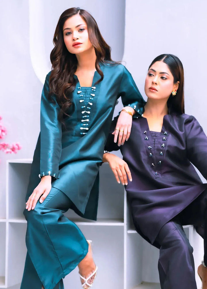 PSK Couture Pret Casual Silk 2 Piece Suit Oasis