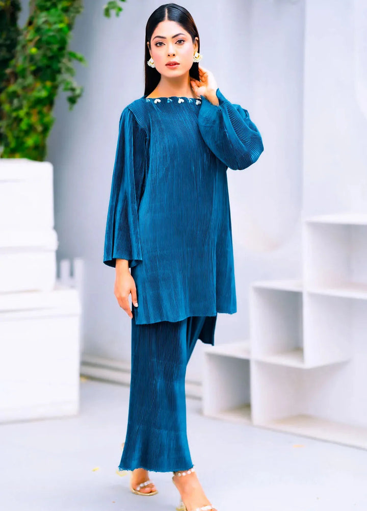 PSK Couture Pret Casual Silk 2 Piece Suit Skyline