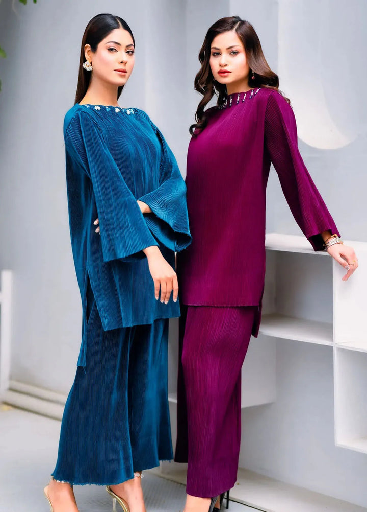 PSK Couture Pret Casual Silk 2 Piece Suit Skyline