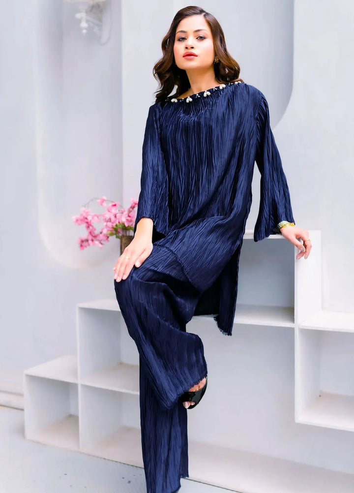 PSK Couture Pret Casual Silk 2 Piece Suit Twilight