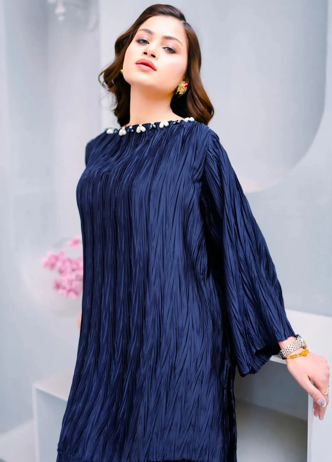 PSK Couture Pret Casual Silk 2 Piece Suit Twilight