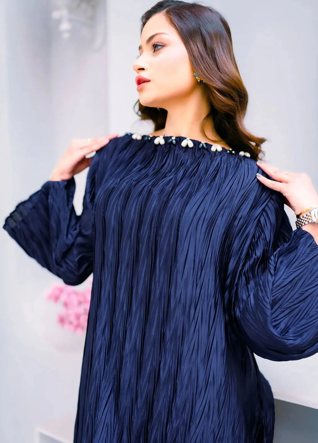 PSK Couture Pret Casual Silk 2 Piece Suit Twilight