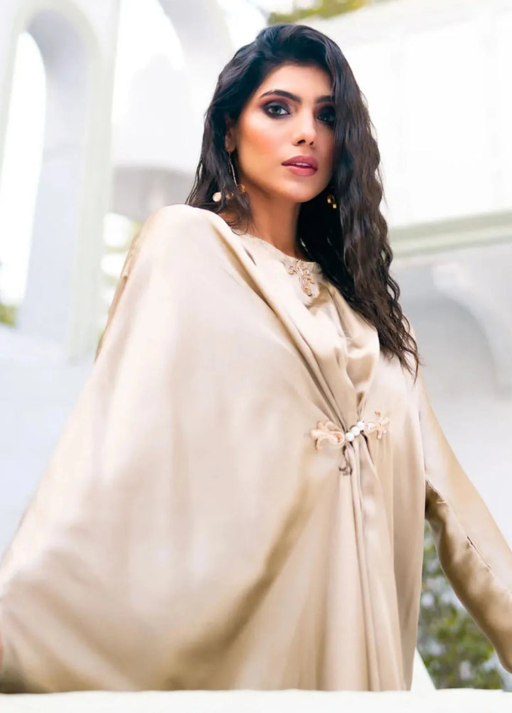 PSK Couture Pret Embellished Fine Silk Kaftan Golden Haze