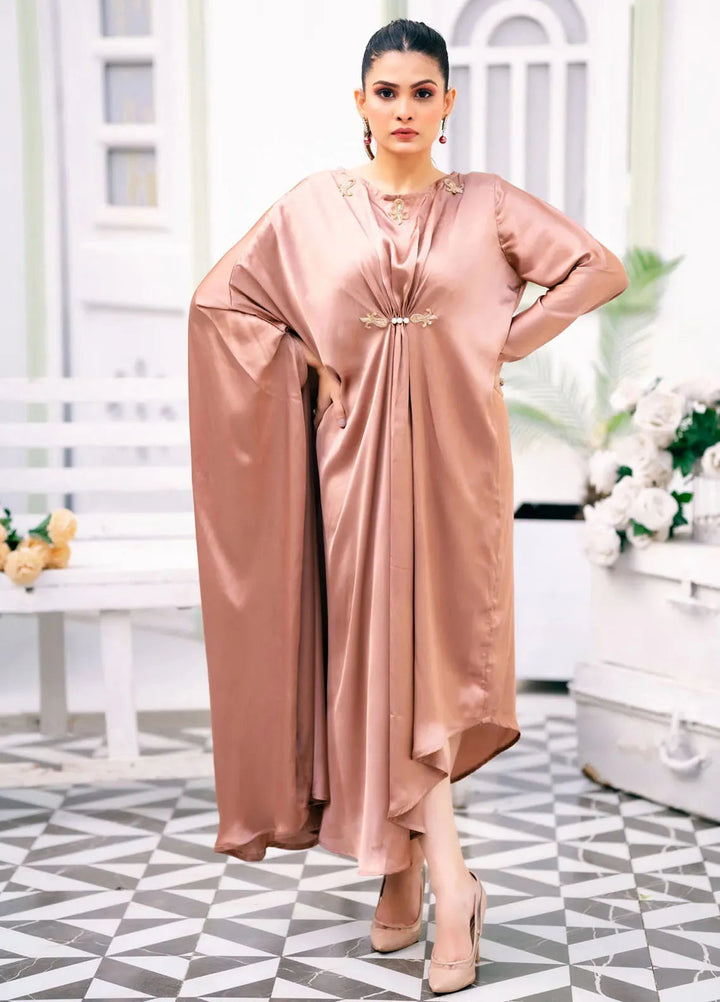 PSK Couture Pret Embellished Fine Silk Kaftan Whispering Rose