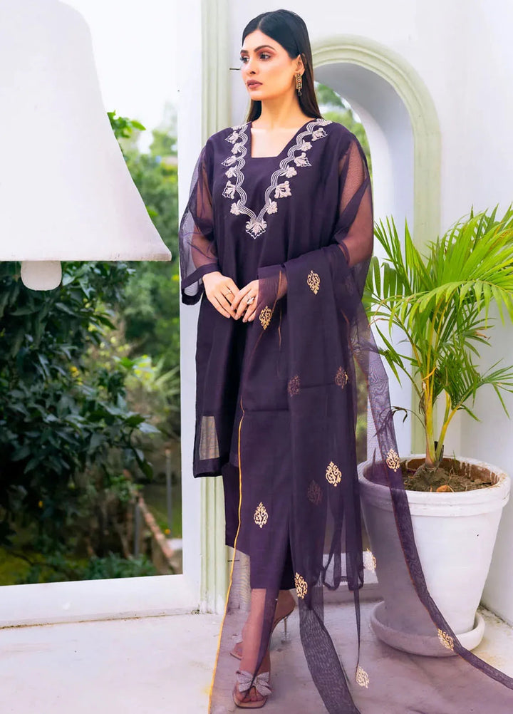 PSK Couture Pret Embroidered cotton net 3 Piece Suit Royal Orchid