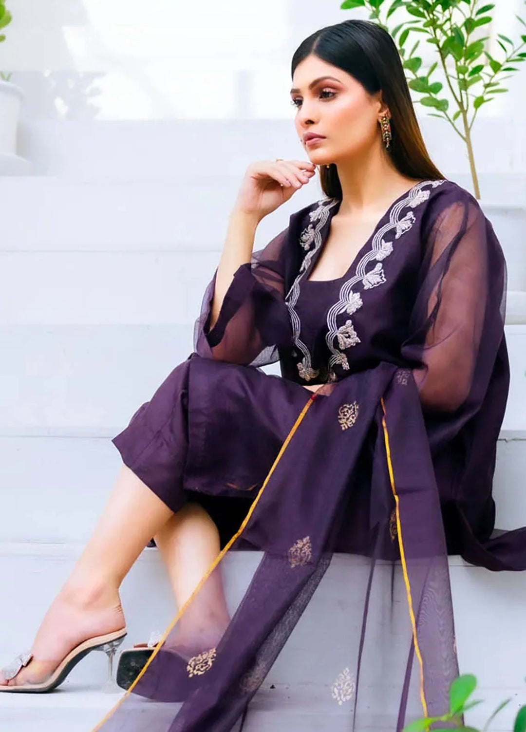 PSK Couture Pret Embroidered cotton net 3 Piece Suit Royal Orchid