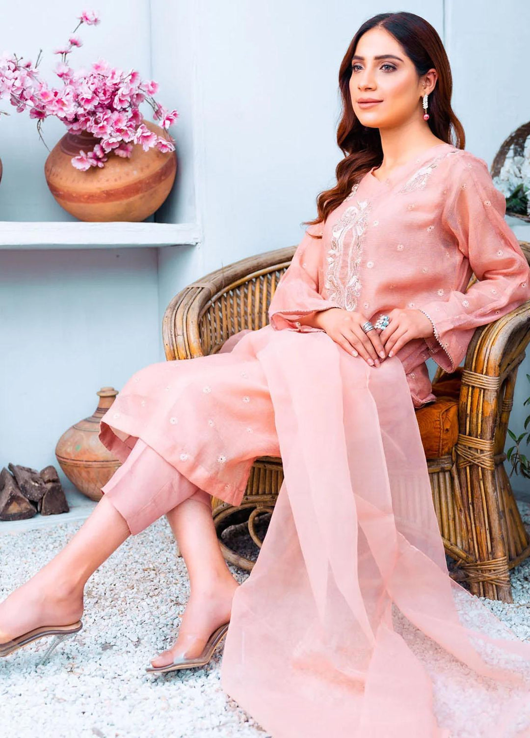 PSK Couture Pret Embroidered Cotton Net 4 Piece Suit BERRY PUNCH