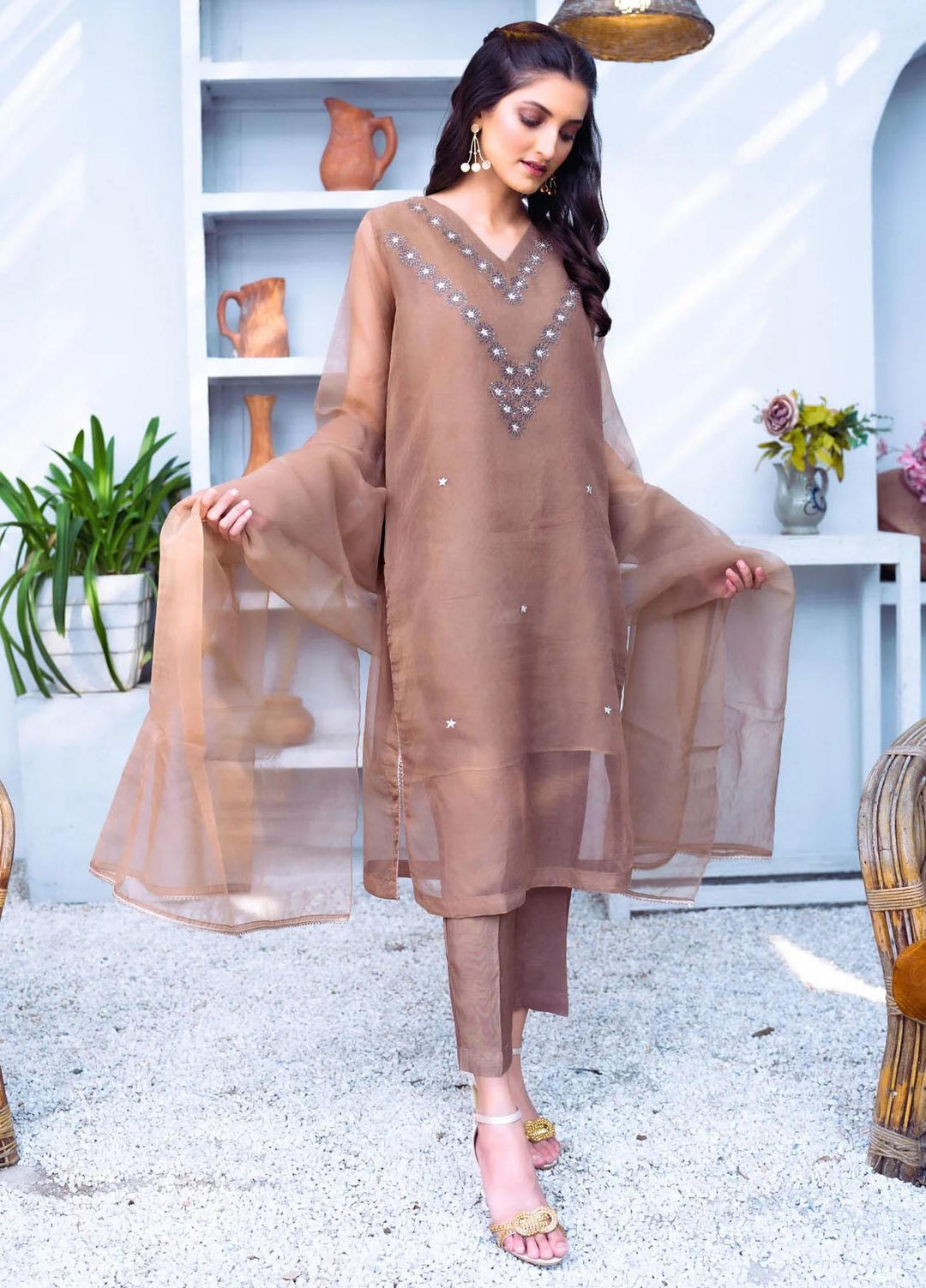 PSK Couture Pret Embroidered Cotton Net 4 Piece Suit MAPLE LEAF