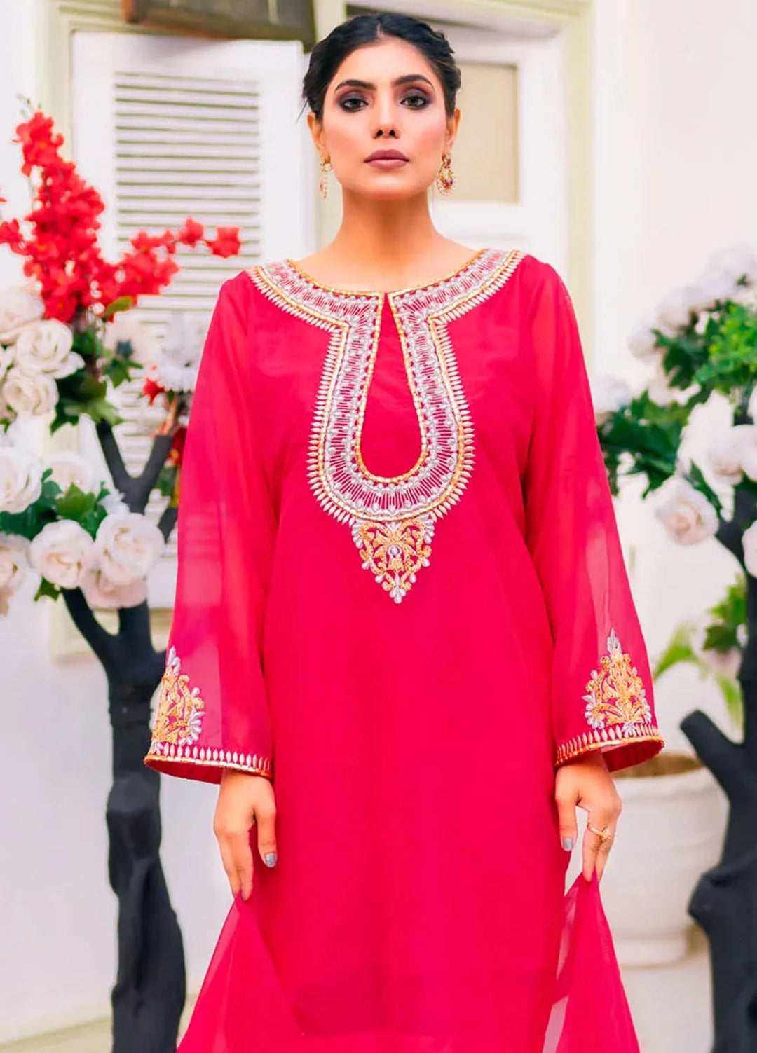 PSK Couture Pret Embroidered organza 3 Piece Suit Blissful Rose