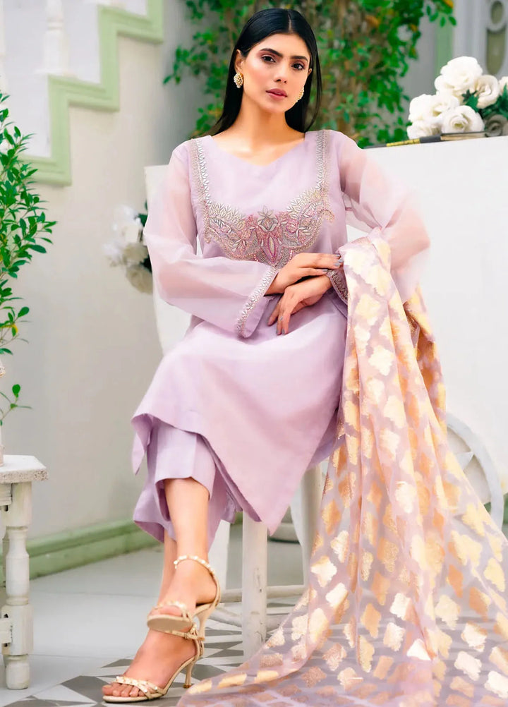 PSK Couture Pret Embroidered Organza 3 Piece Suit Levander Dream