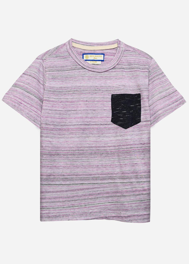 Brumano Cotton Casual Boys T-Shirts -   Purple Striped T-Shirt - Junior