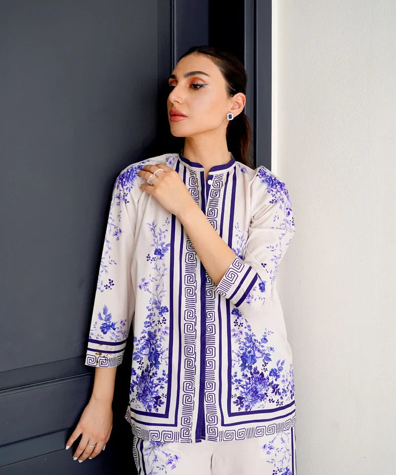 Dhaga Women Pret Printed 2 Piece Soft Crepe Cyan DHLR22 - Summer Collection