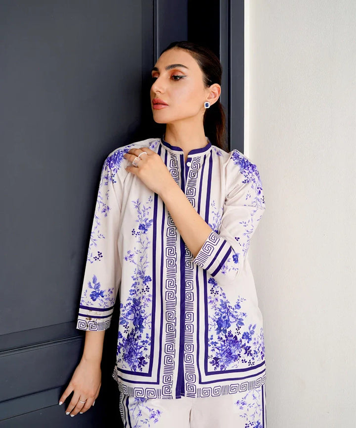 Dhaga Women Pret Printed 2 Piece Soft Crepe Cyan DHLR22 - Summer Collection