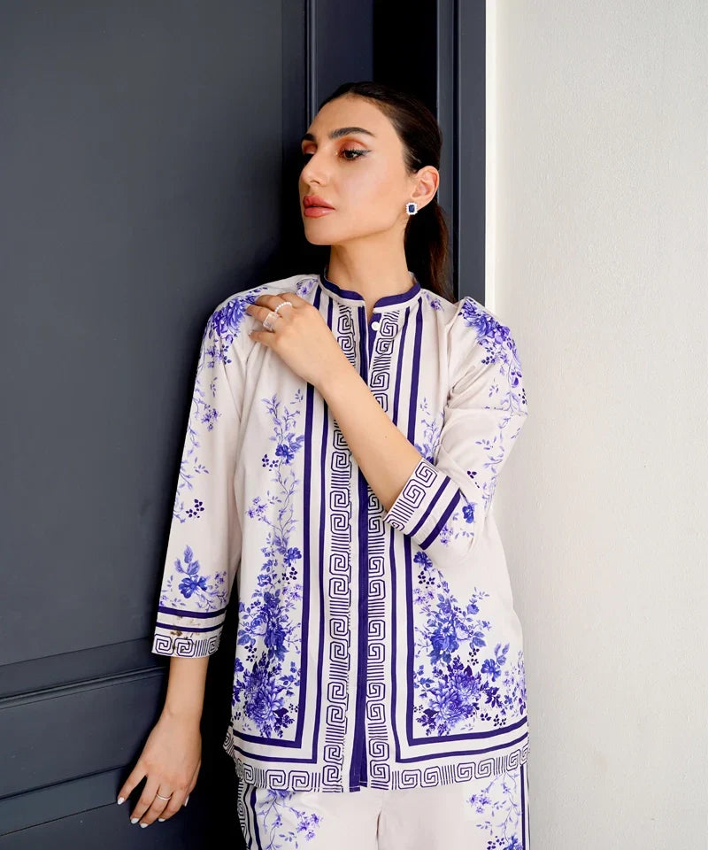 Dhaga Women Pret Printed 2 Piece Soft Crepe Cyan DHLR22 - Summer Collection