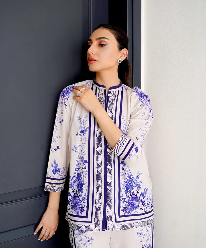 Dhaga Women Pret Printed 2 Piece Soft Crepe Cyan DHLR22 - Summer Collection