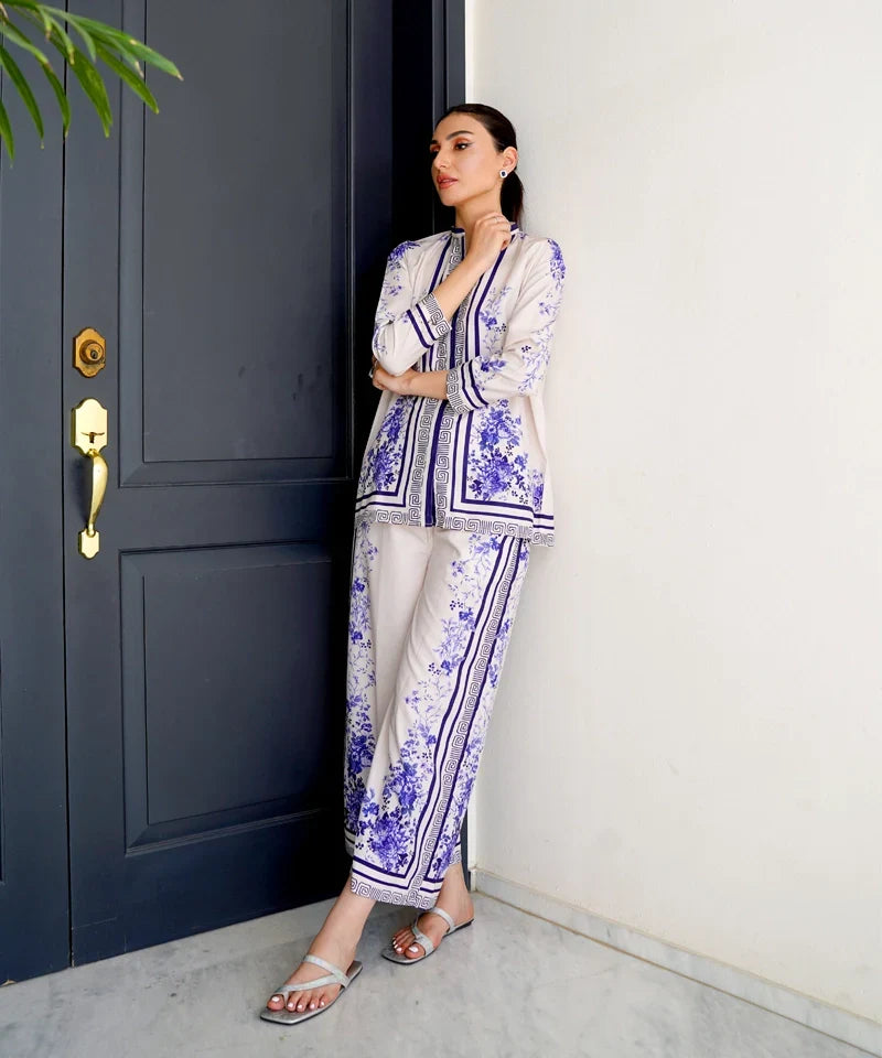 Dhaga Women Pret Printed 2 Piece Soft Crepe Cyan DHLR22 - Summer Collection