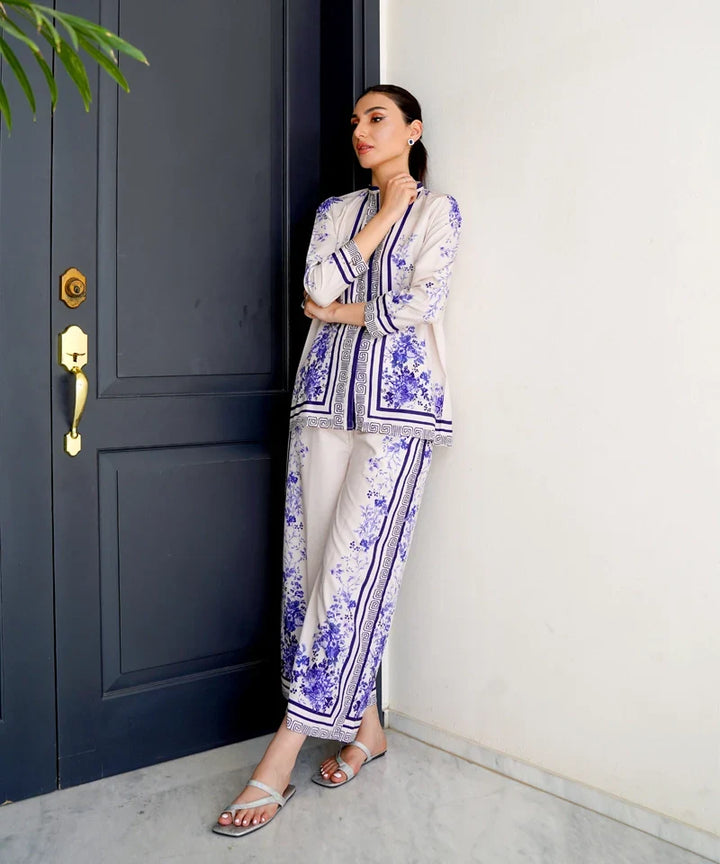 Dhaga Women Pret Printed 2 Piece Soft Crepe Cyan DHLR22 - Summer Collection