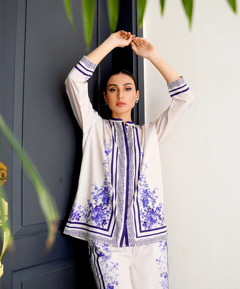 Dhaga Women Pret Printed 2 Piece Soft Crepe Cyan DHLR22 - Summer Collection