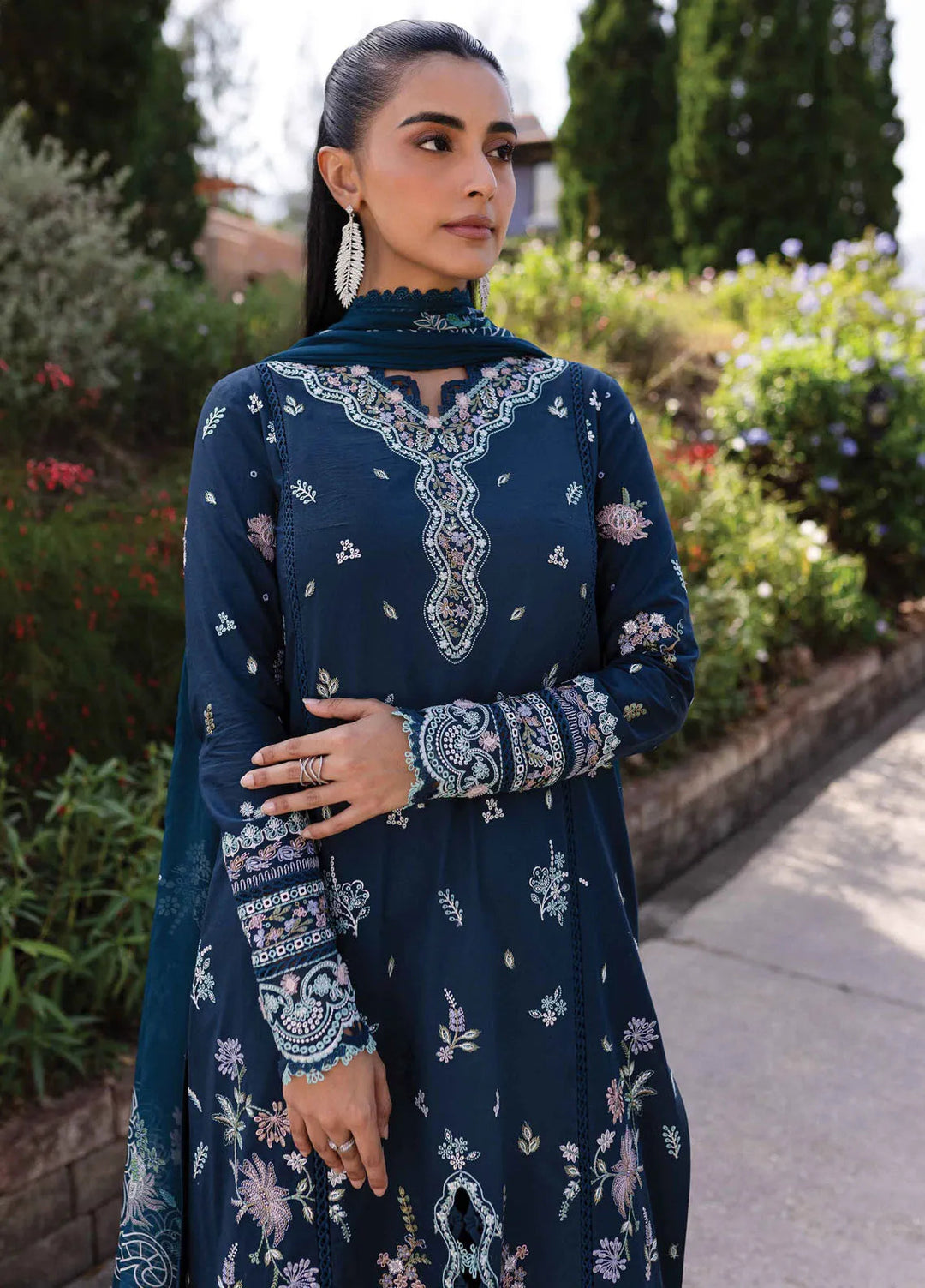 Q Line by Qalamkar Embroidered Lawn Suits Unstitched 3 Piece QLM25QL QM-01 Bleu - Summer Collection