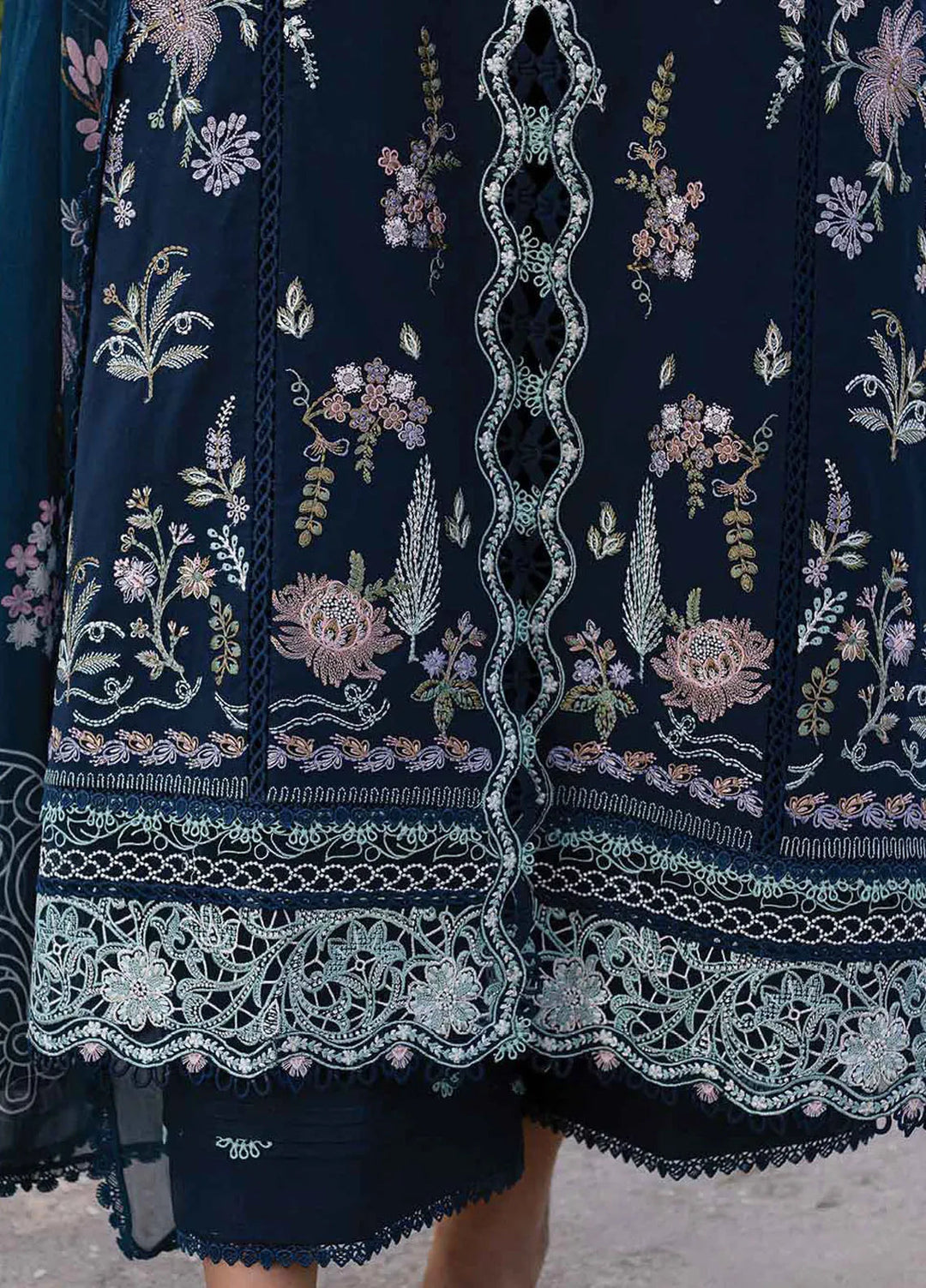 Q Line by Qalamkar Embroidered Lawn Suits Unstitched 3 Piece QLM25QL QM-01 Bleu - Summer Collection