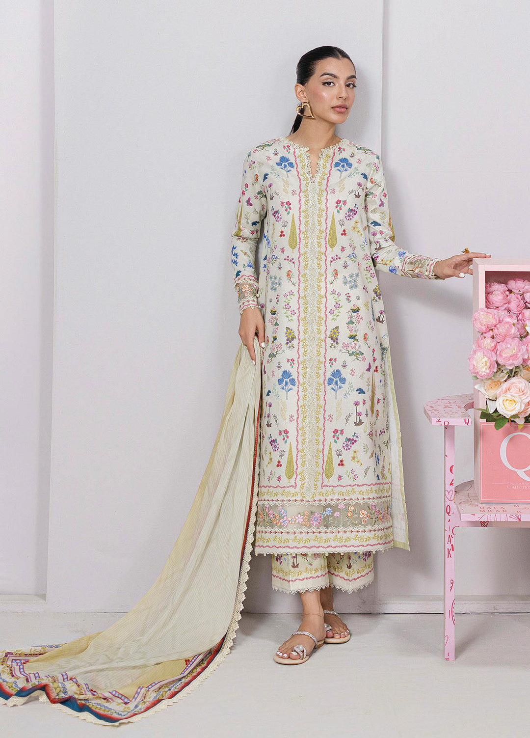Q Prints by Qalamkar Embroidered Lawn Suits Unstitched 3 Piece QLM25QP D-09 A Hazel - Summer Collection