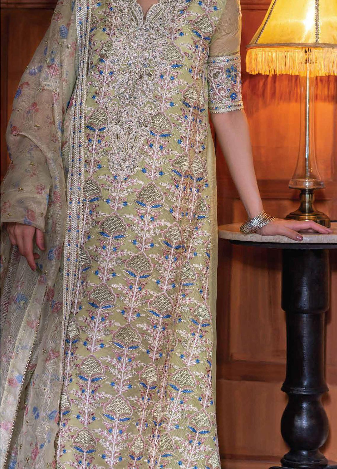 Qala By Mushq Embroidered  Suits Unstitched 4 Piece MQ23Q MCK-08 Dina - Luxury Festive Collection