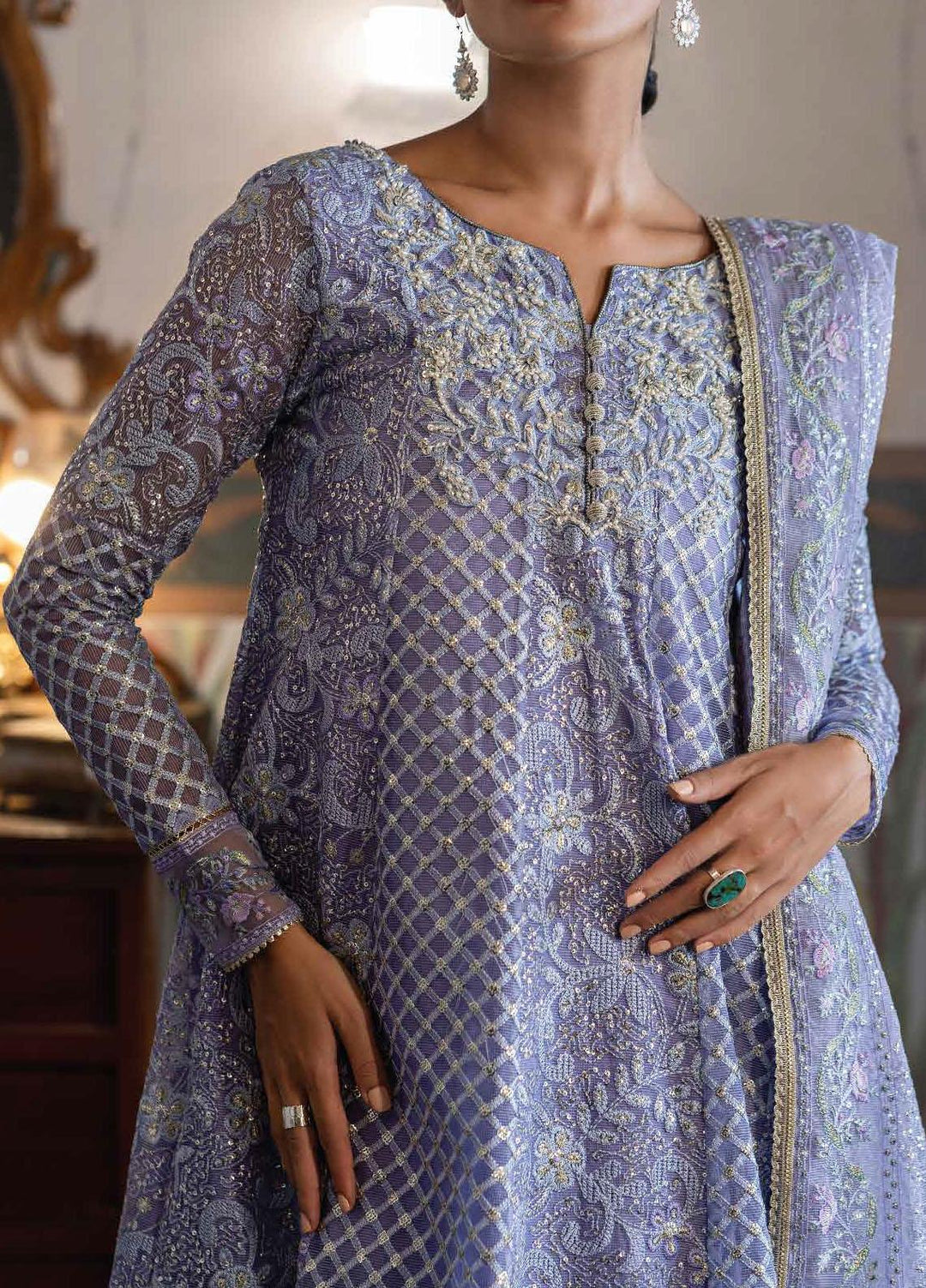 Qala By Mushq Embroidered  Suits Unstitched 4 Piece MQ23Q MCK-09 Neha - Luxury Festive Collection