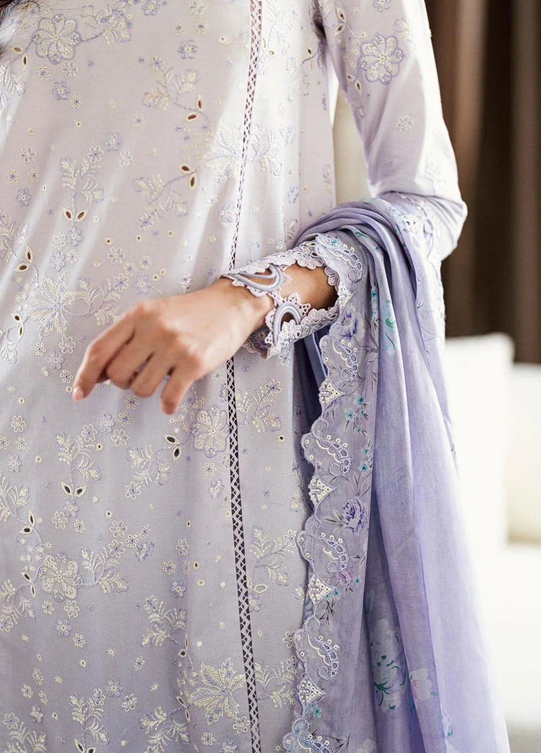 Qalamkar Chikankari Lawn Suit Unstitched 3 Piece QLM25CE CS-03 Alaila - Summer Collection