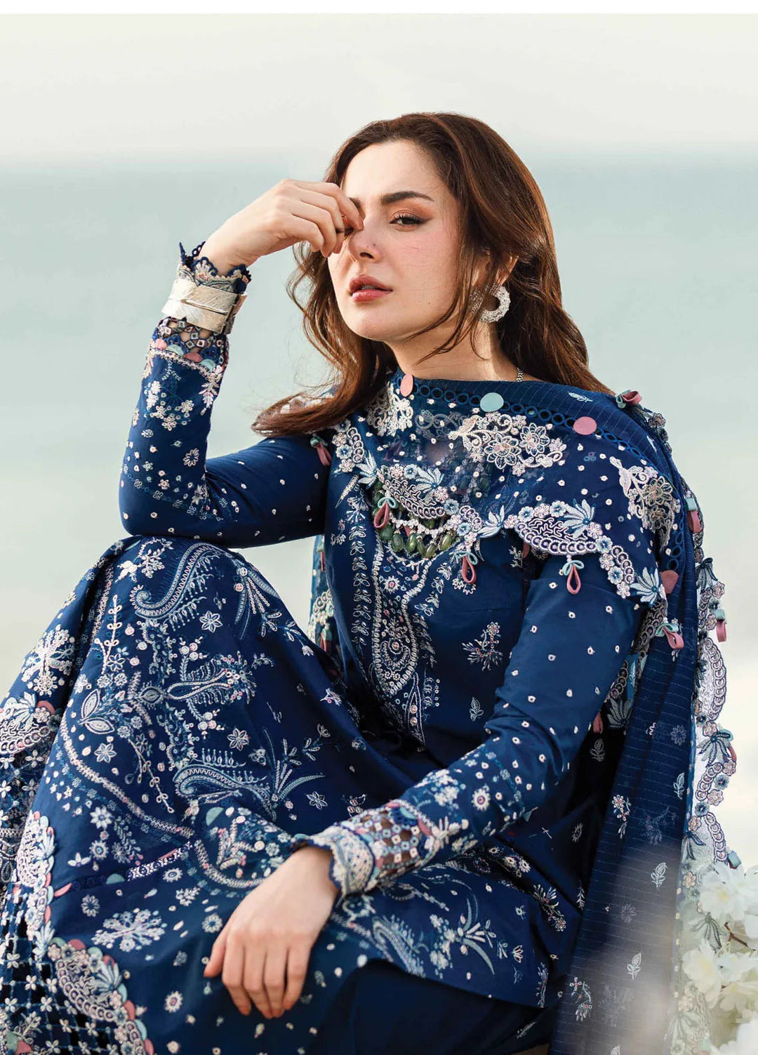 Qalamkar Chikankari Lawn Suits Unstitched 3 Piece QLM25SL FK-05 Aurora - Summer Collection