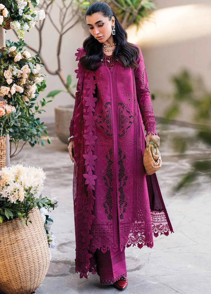 Qalamkar Chikankari Lawn Suits Unstitched 3 Piece QLM25SL FK-11 Violet - Summer Collection