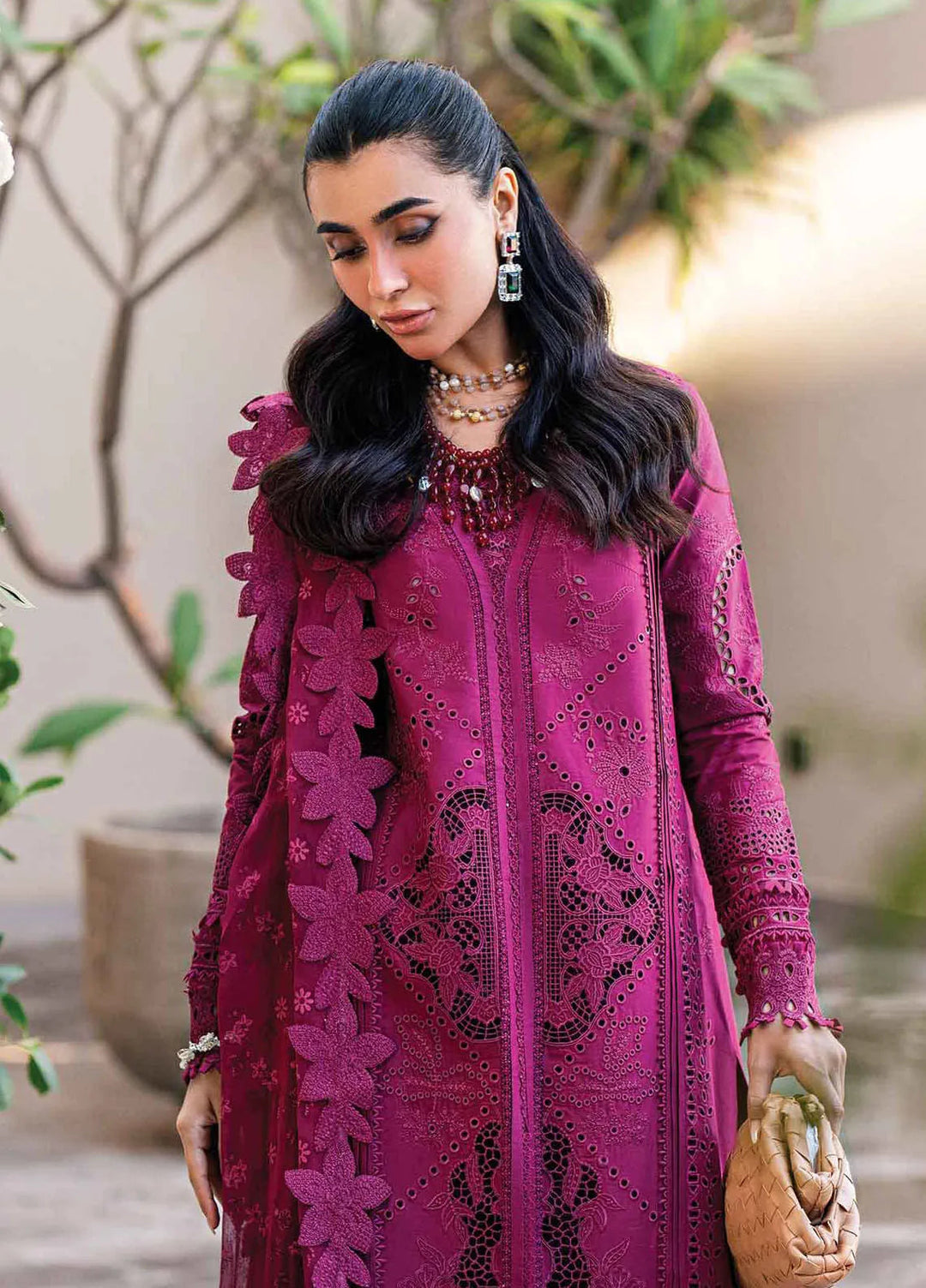 Qalamkar Chikankari Lawn Suits Unstitched 3 Piece QLM25SL FK-11 Violet - Summer Collection