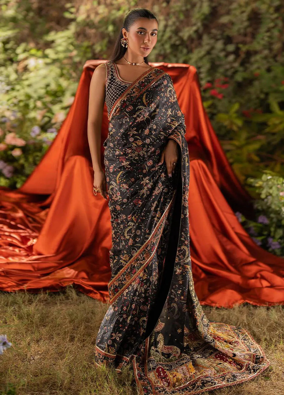 Qalamkar Embroidered Silk Saree Unstitched QLM24LS UA-04 AVA - Luxury Collection