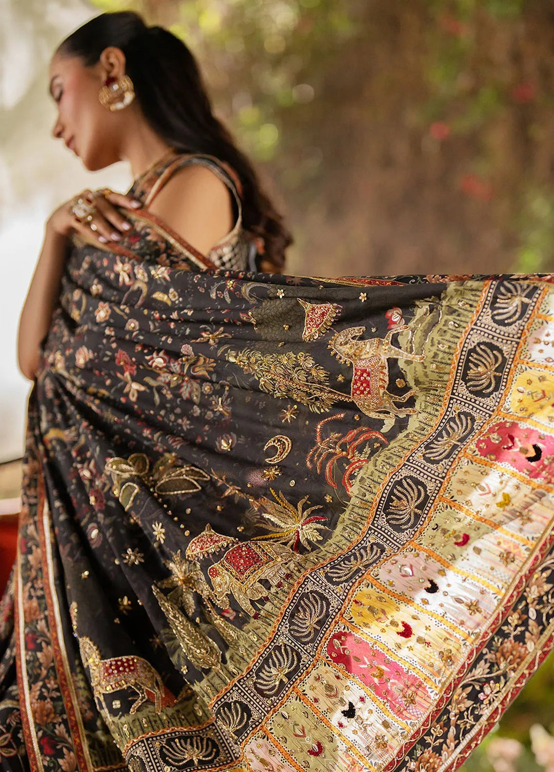 Qalamkar Embroidered Silk Saree Unstitched QLM24LS UA-04 AVA - Luxury Collection