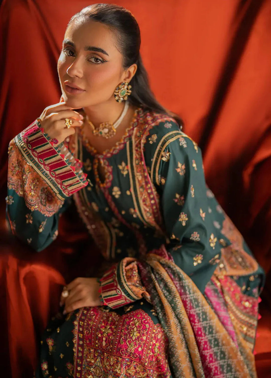 Qalamkar Embroidered Silk Suits Unstitched 3 Piece QLM24LS UA-02 NINA - Luxury Collection