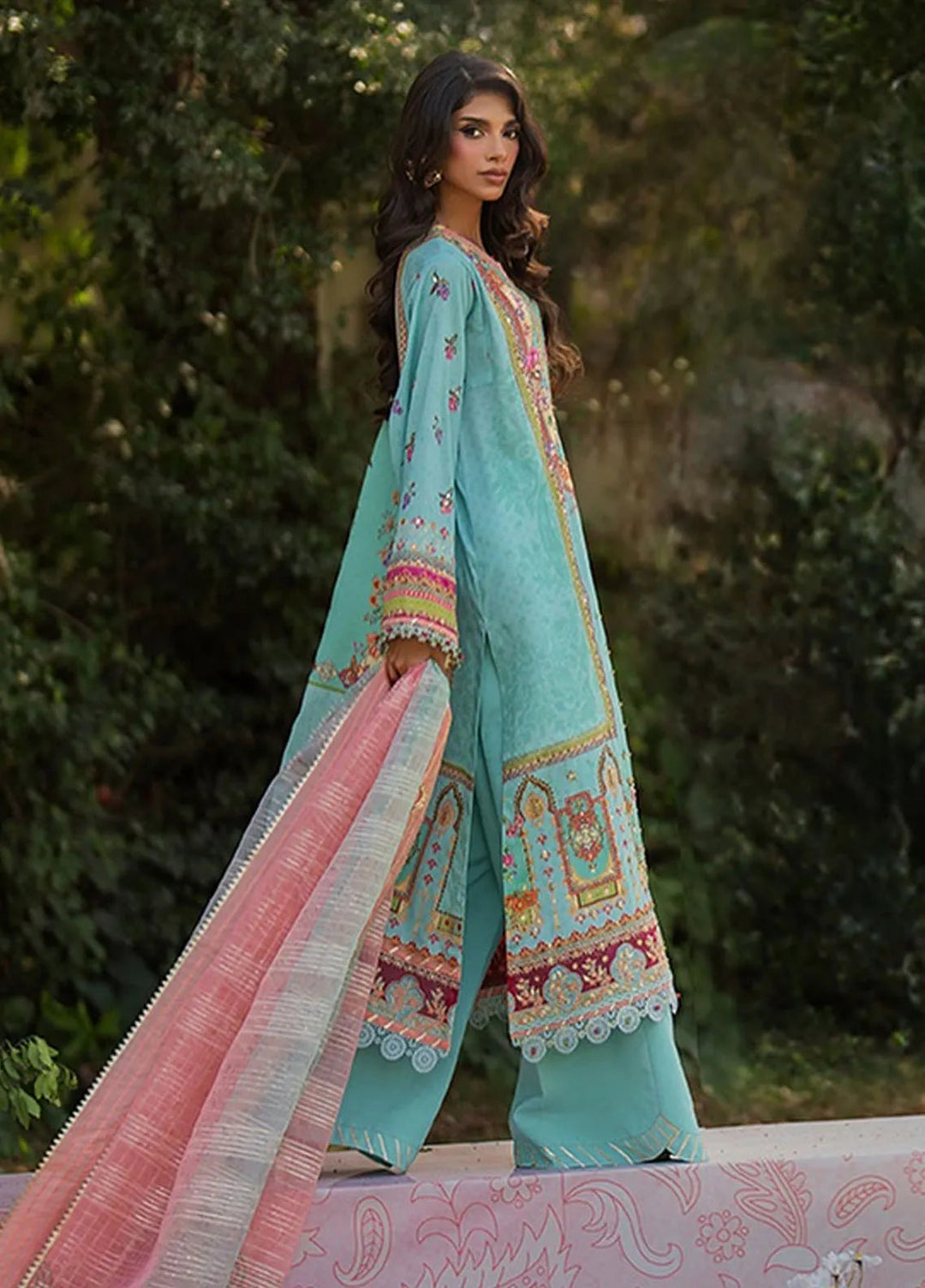 Qalamkar Embroidered Silk Suits Unstitched 3 Piece QLM24LS UA-06 SARA - Luxury Collection