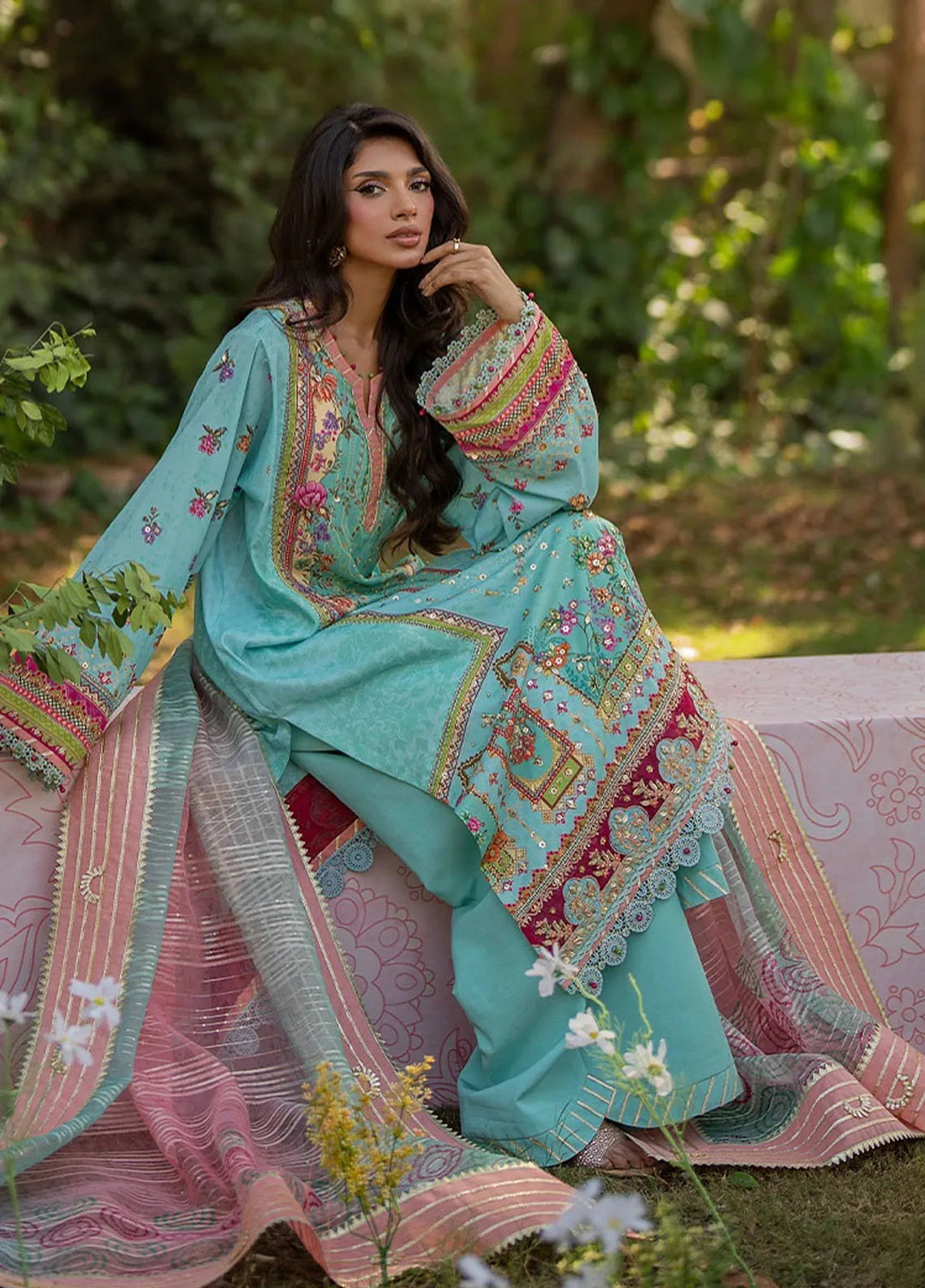 Qalamkar Embroidered Silk Suits Unstitched 3 Piece QLM24LS UA-06 SARA - Luxury Collection