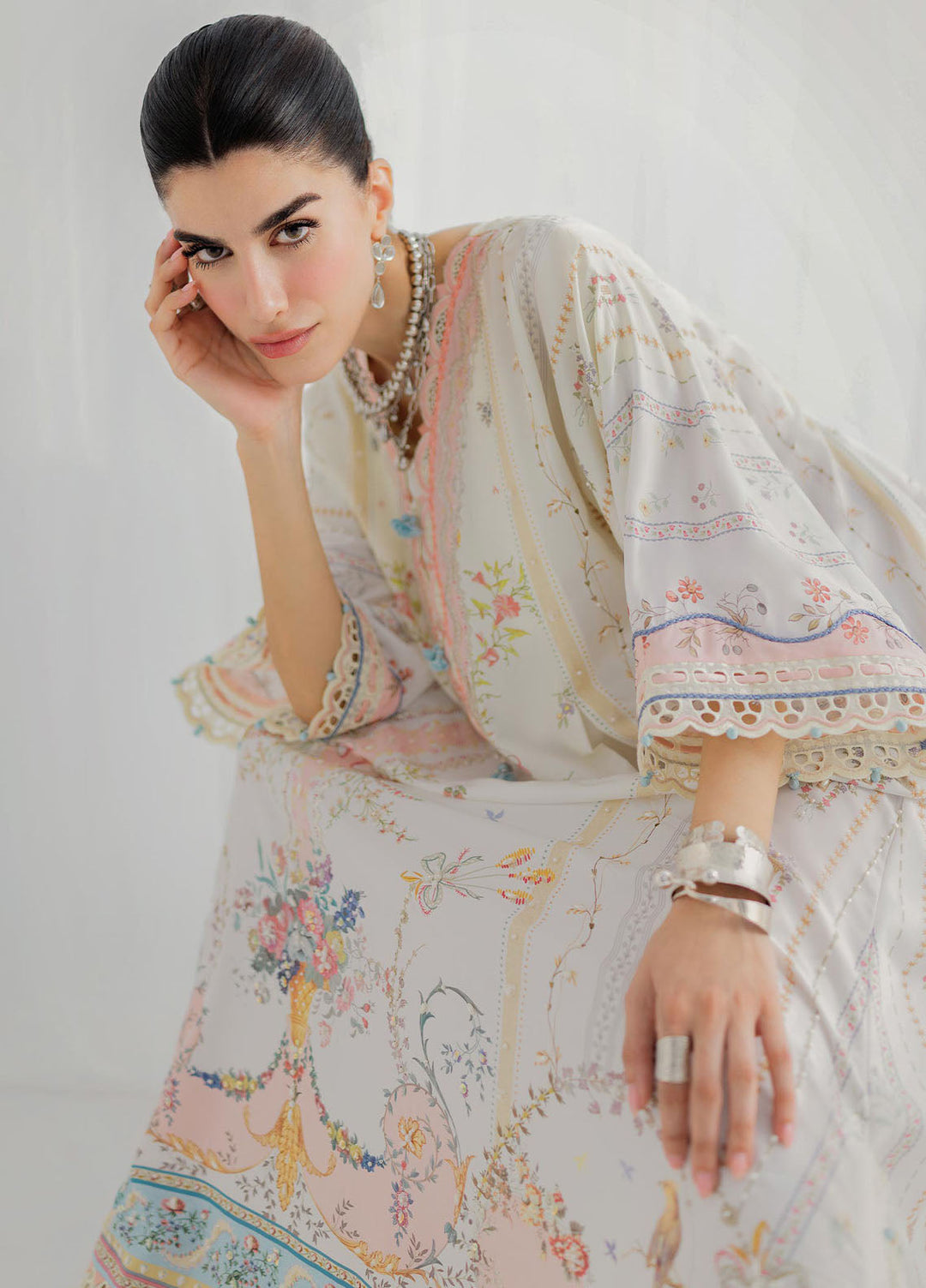 Qalamkar Embroidered Silk Suits Unstitched Kaftaan QLM25LS D-08 Bianca - Festive Collection