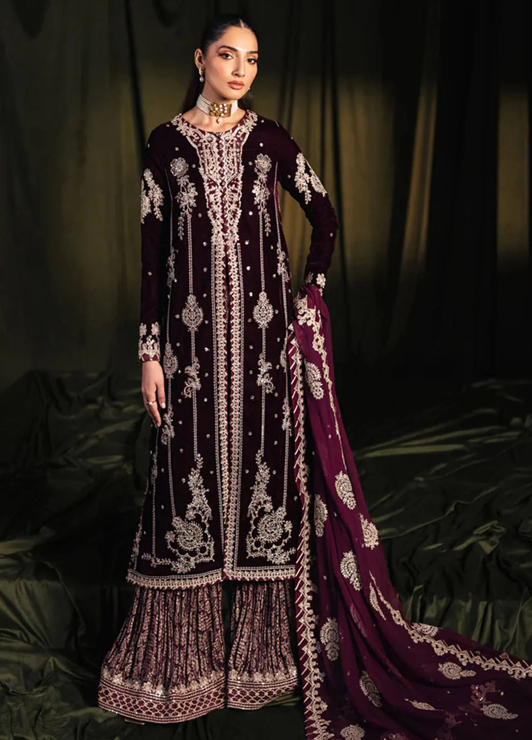 Qalamkar Embroidered Velvet Suits Unstitched 3 Piece BK-01 Amani - Luxury Collection