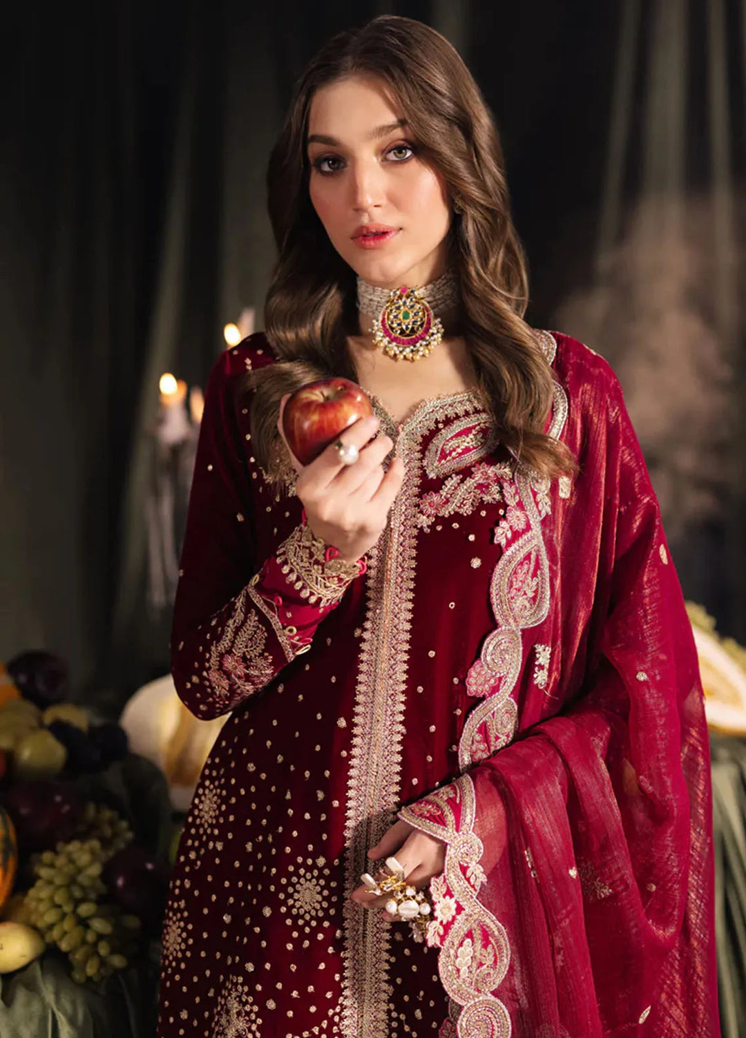 Qalamkar Embroidered Velvet Suits Unstitched 3 Piece BK-02 Amara - Luxury Collection
