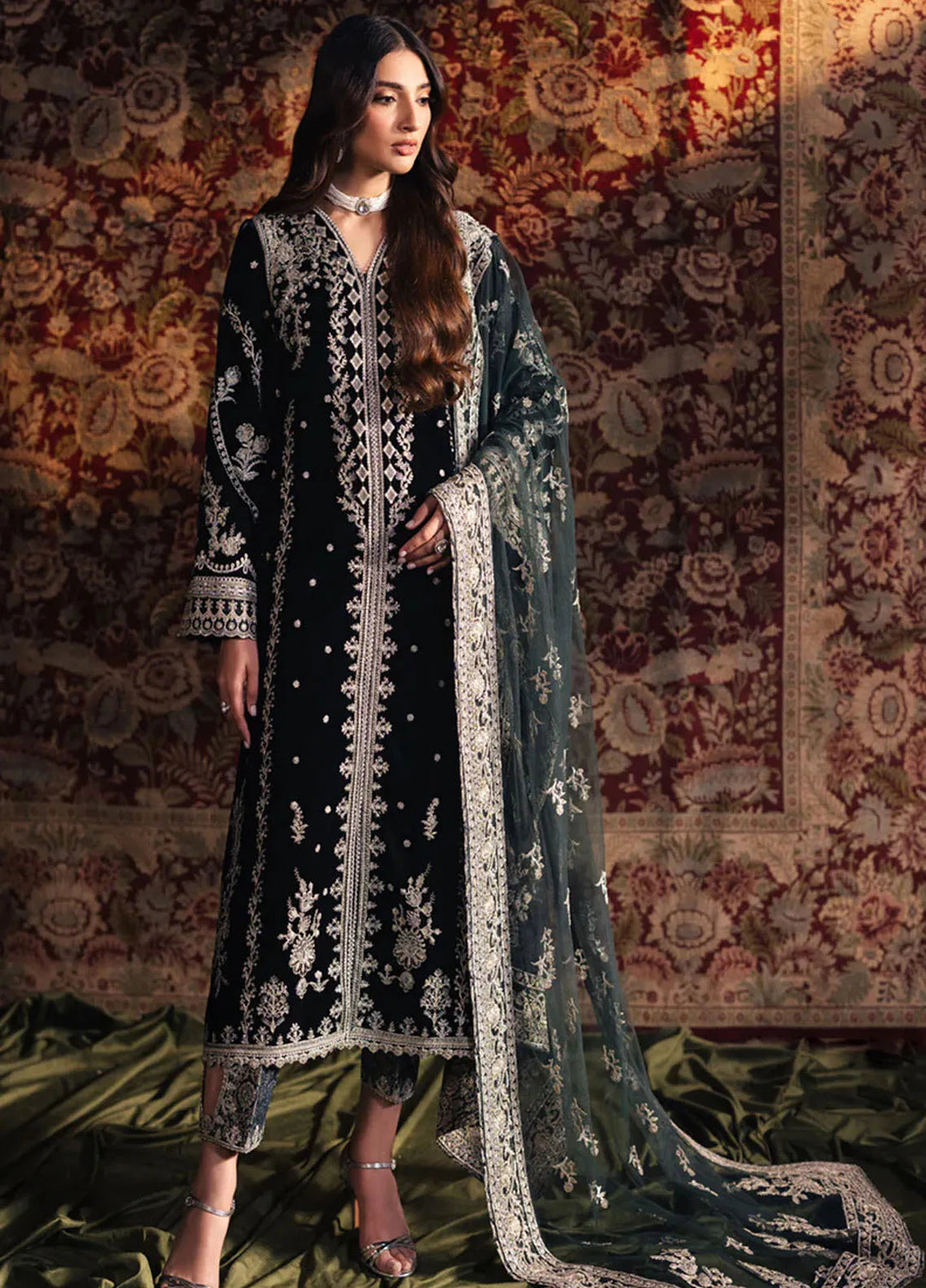 Qalamkar Embroidered Velvet Suits Unstitched 3 Piece BK-03 Samira - Luxury Collection