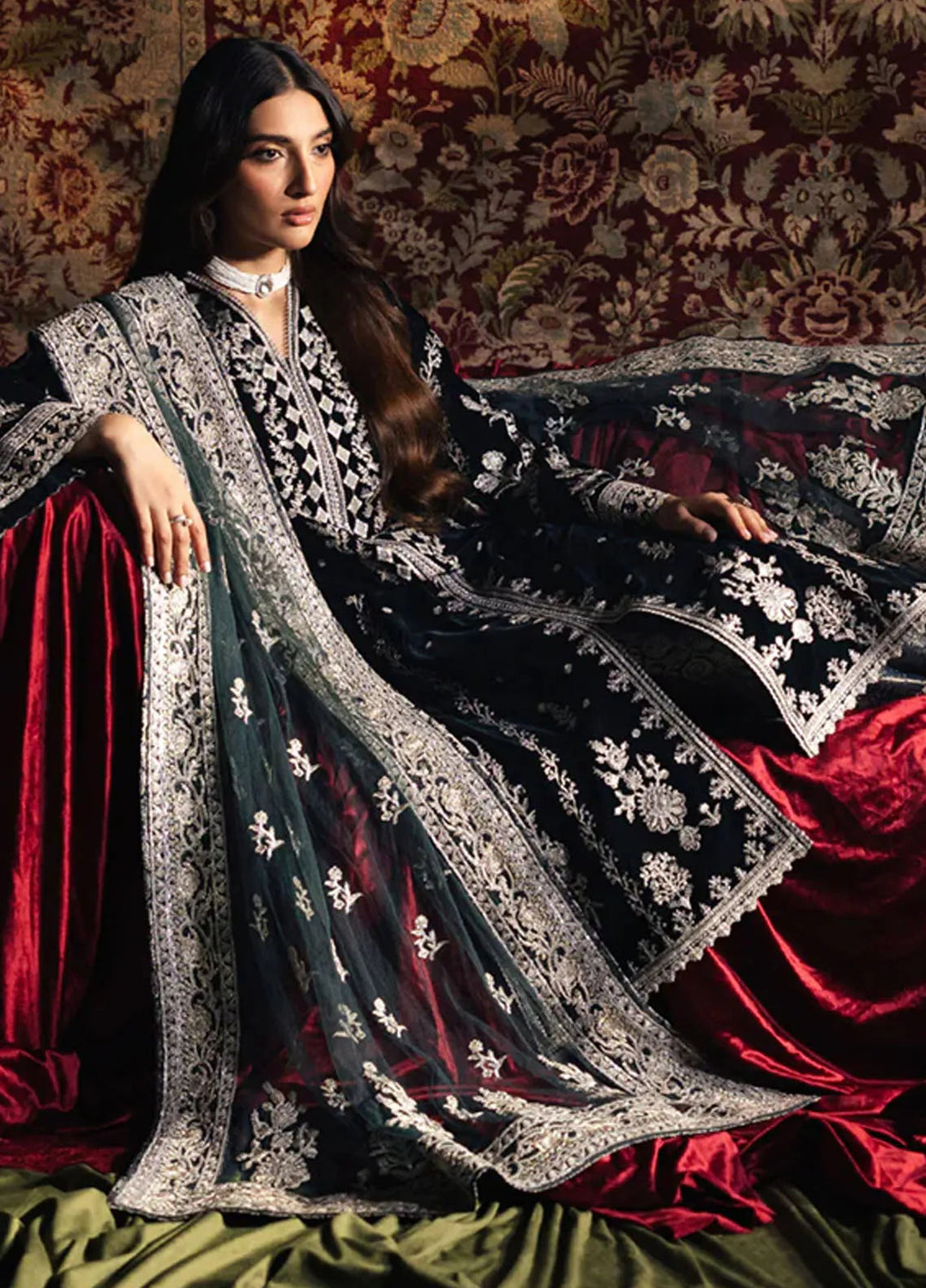 Qalamkar Embroidered Velvet Suits Unstitched 3 Piece BK-03 Samira - Luxury Collection