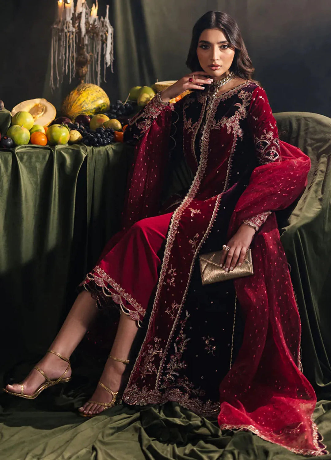 Qalamkar Embroidered Velvet Suits Unstitched 3 Piece BK-04 Kesia - Luxury Collection