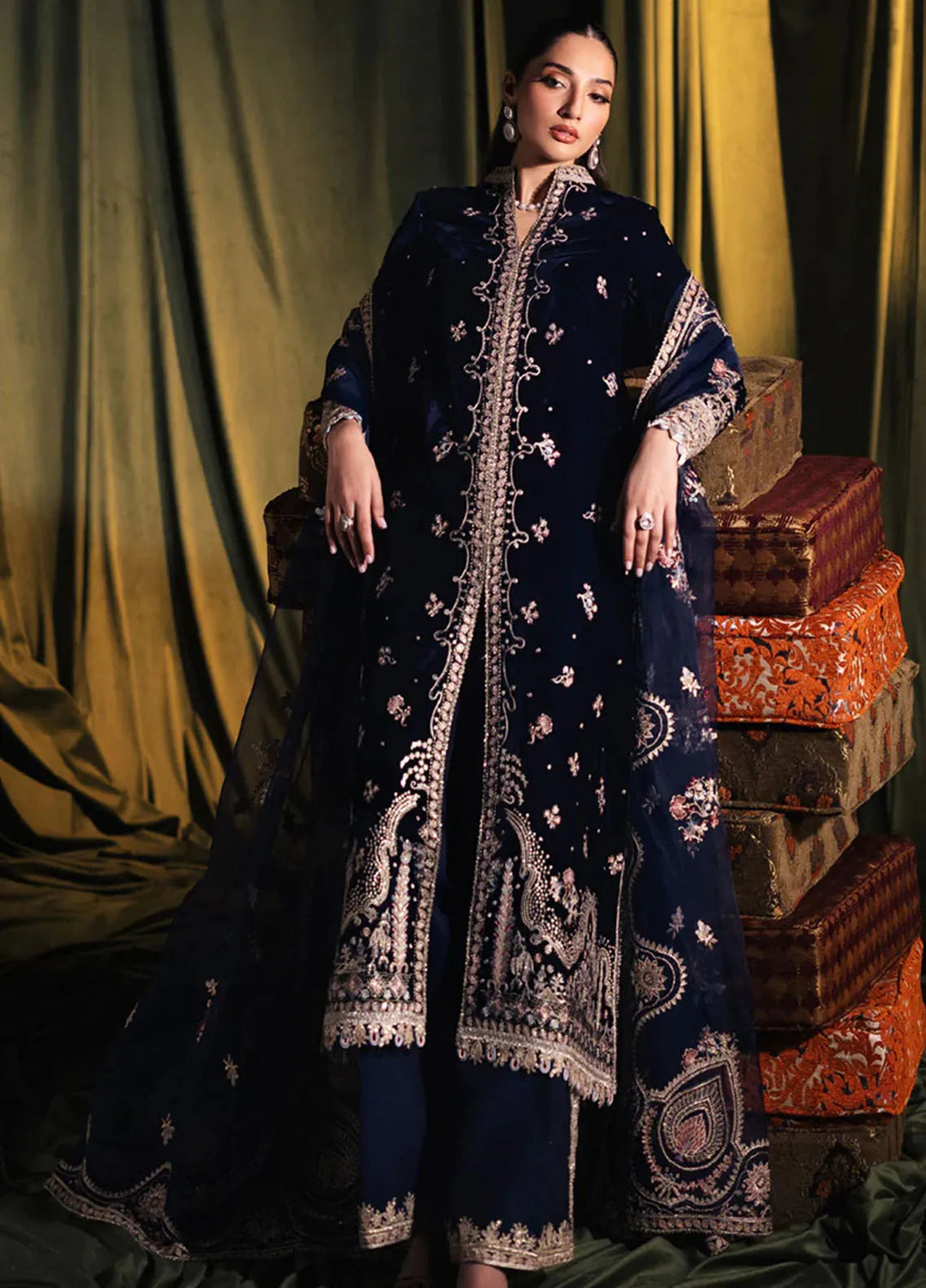 Qalamkar Embroidered Velvet Suits Unstitched 3 Piece BK-05 Dalia - Luxury Collection