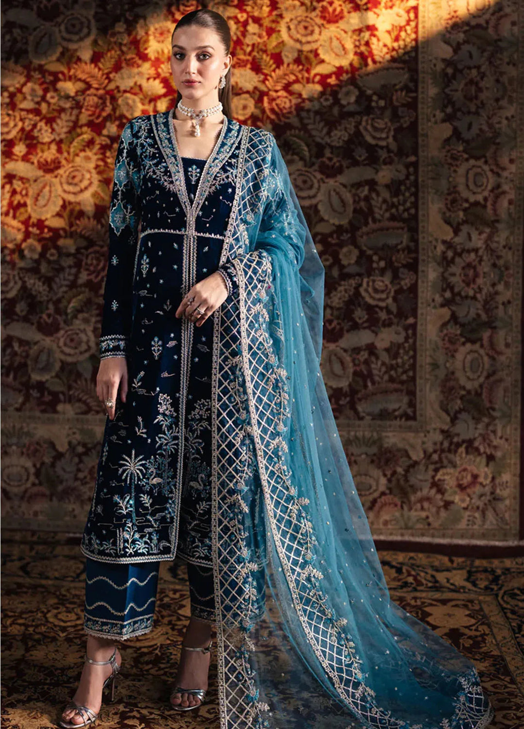 Qalamkar Embroidered Velvet Suits Unstitched 3 Piece BK-07 Liyana - Luxury Collection